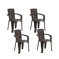 REYPLAST - Set 4 Sillas Comedor/terraza/camping Rattan Con Apoyabrazos