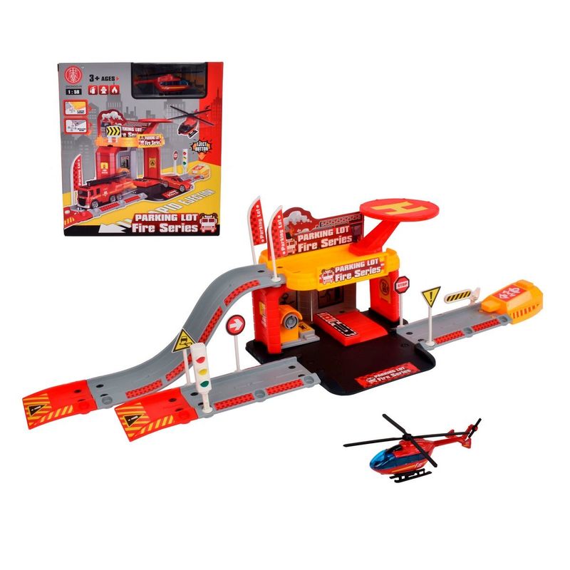 ANSALDO - Playset Estacion Armable Con Vehículo - Helicóptero Bombero