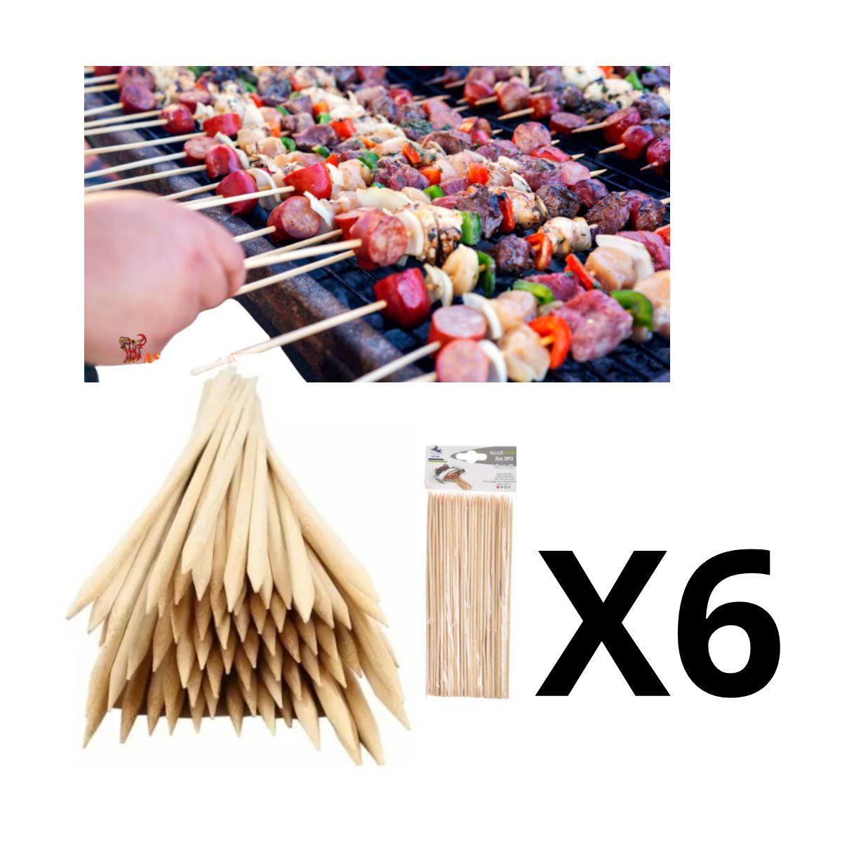 GENERICO - Pack 6 Paquetes De Palos De Bambu Anticuchos 3x25Cm 80Pcs