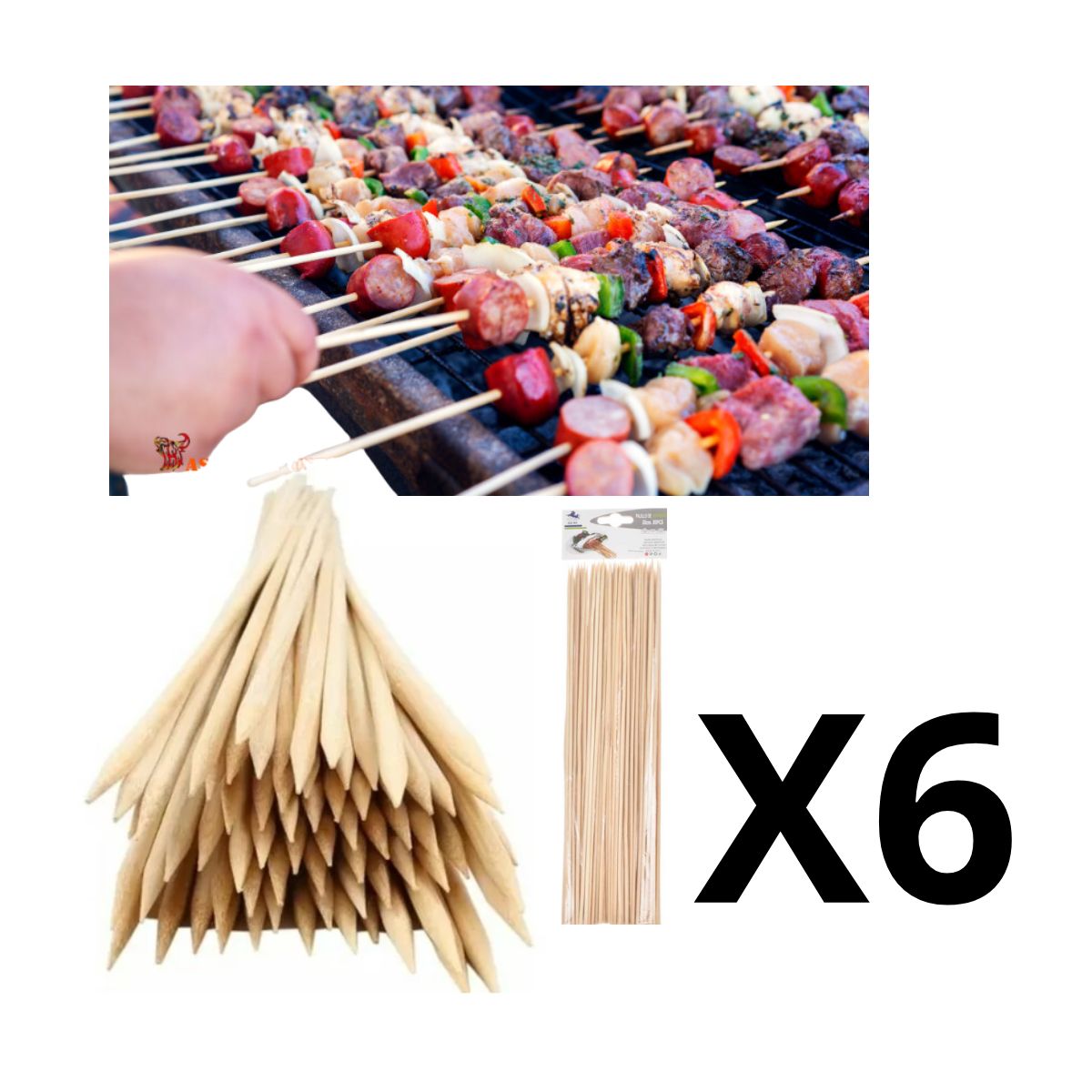 GENERICO - Pack 6 Paquetes De Palos Brochetas De Bambu Anticuchos 3x30Cm 80Pcs