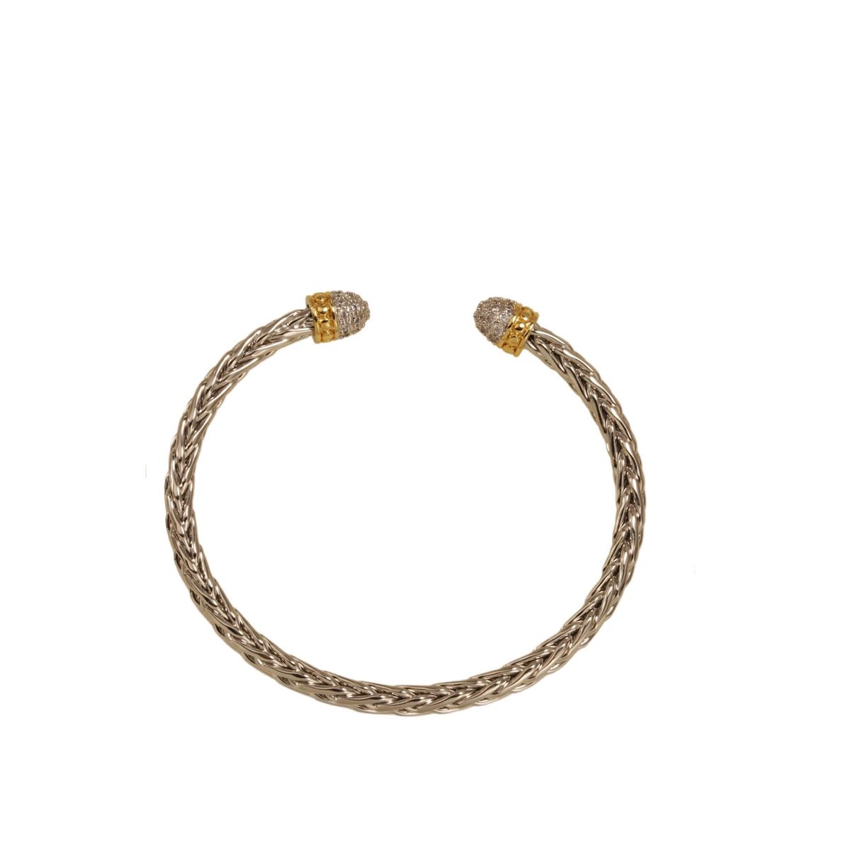 VANE COLLECTION - Pulsera esclava mujer fina abierta dos tonos baño de oro y circones