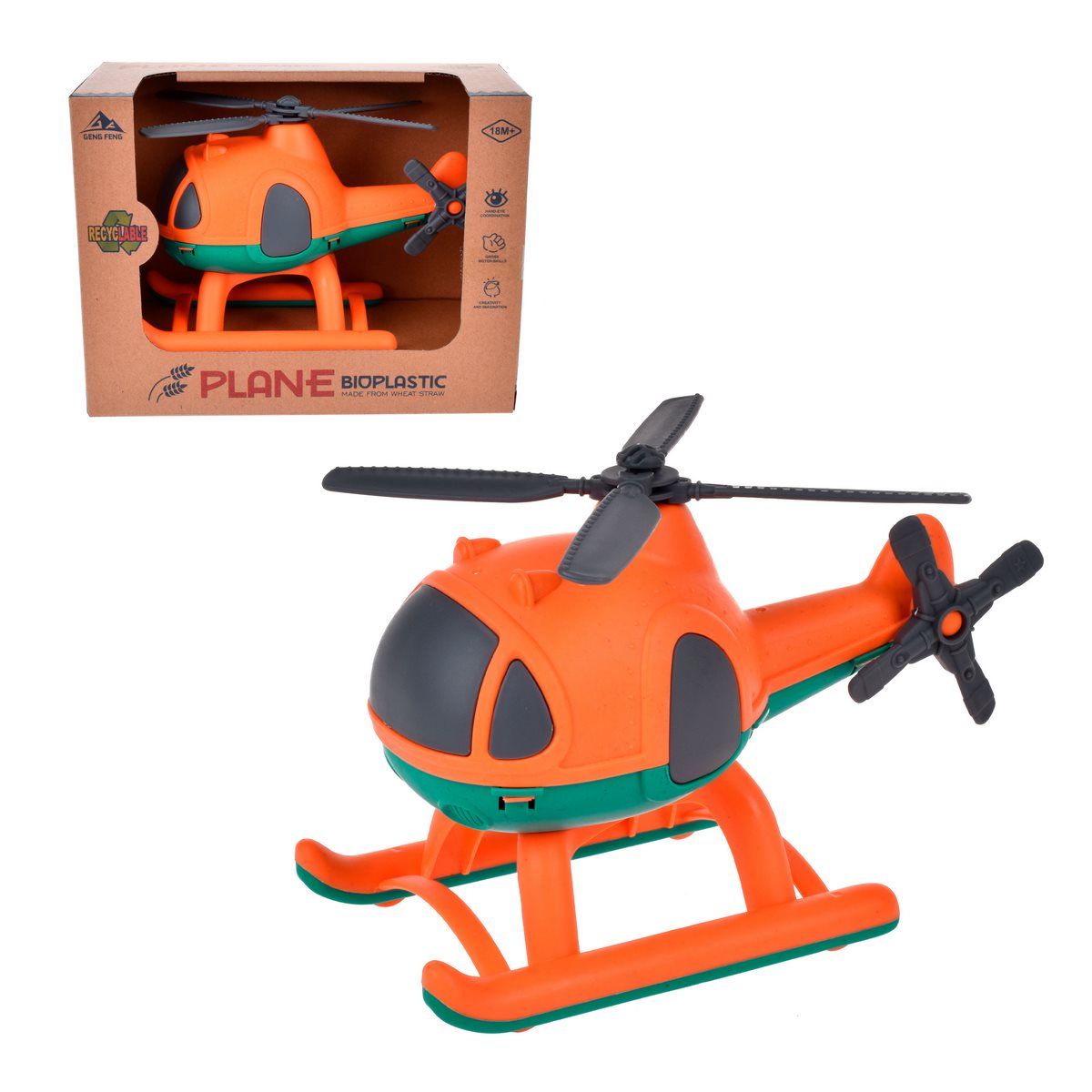ANSALDO - Helicóptero ANSALDO 17 cm material reciclado naranjo