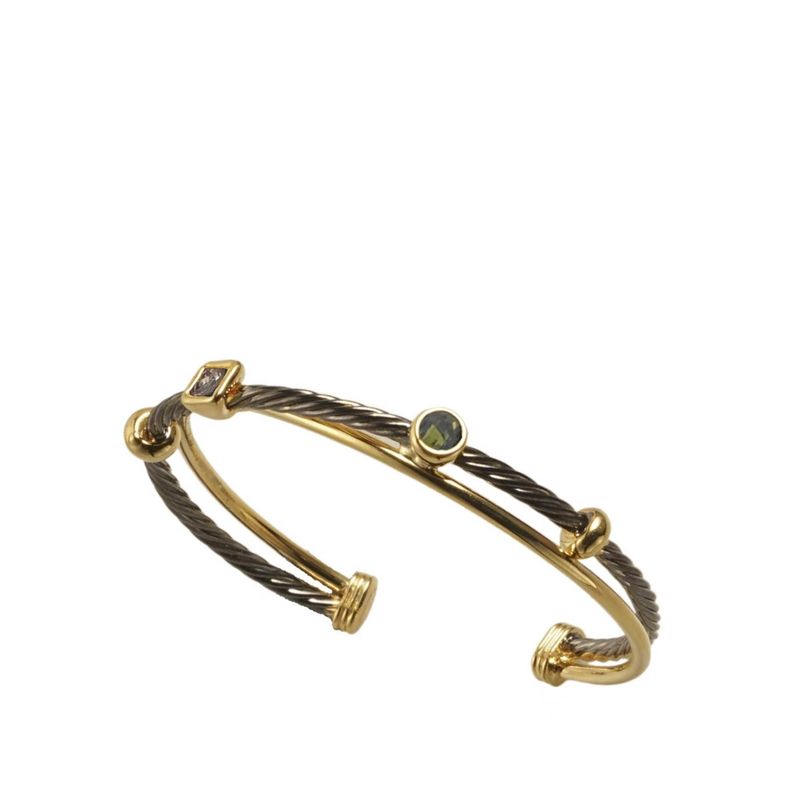 VANE COLLECTION - Pulsera esclava mujer fina abierta dos tonos baño de oro y circones