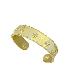 VANE COLLECTION - Pulsera esclava mujer ancha abierta flor baño de oro y circones