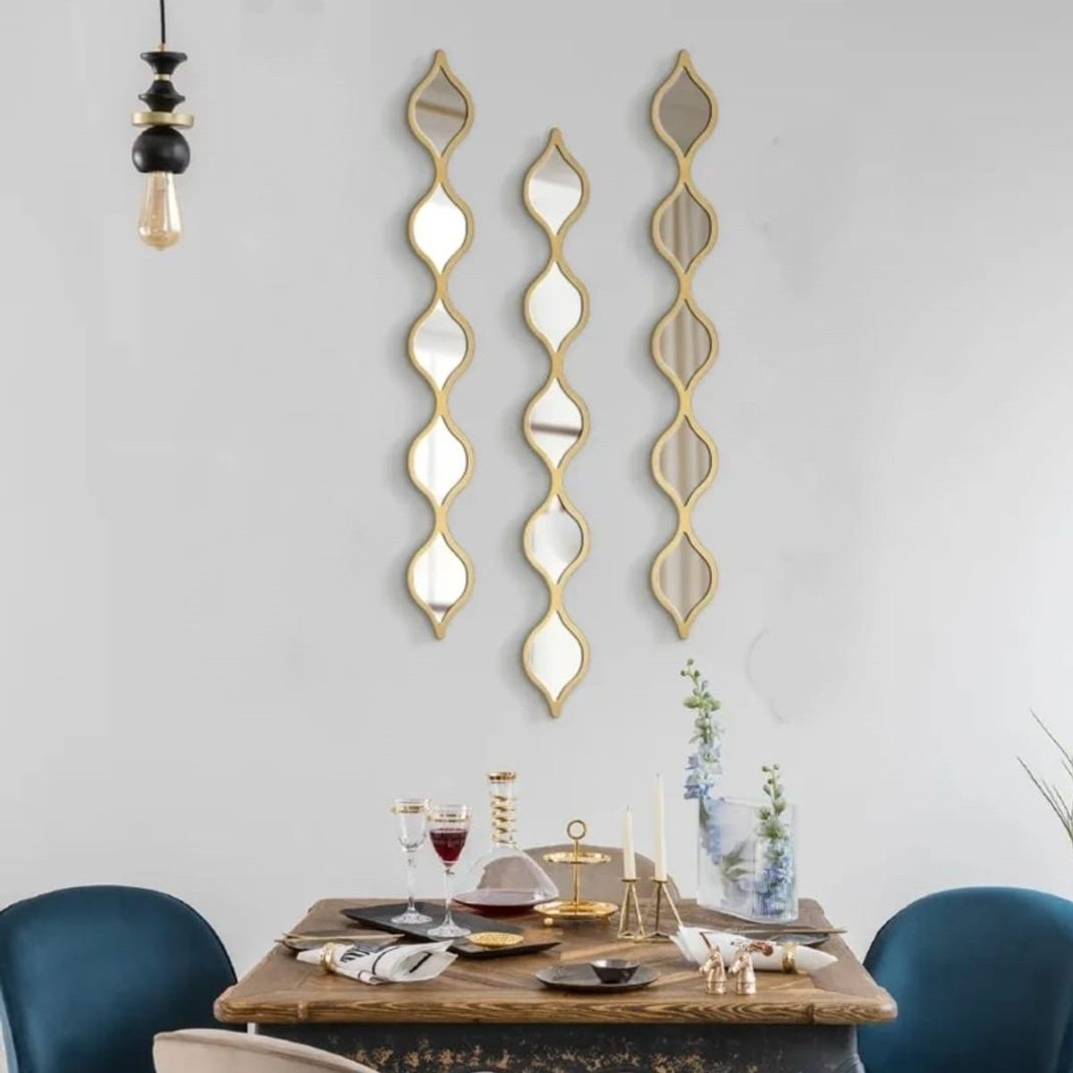 GENERICO - Set 3 Espejos de Ondas Alargadas Doradas