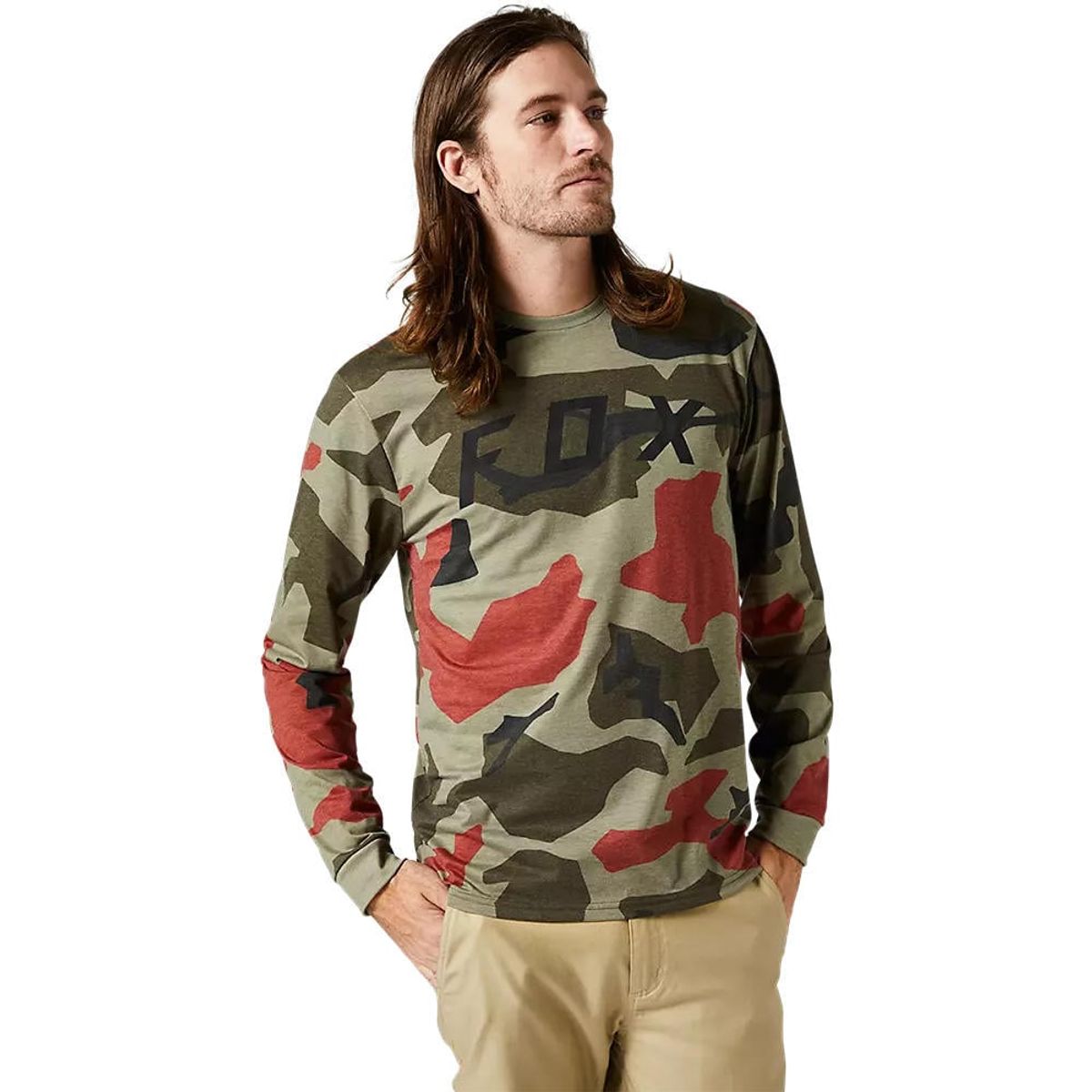 FOX - Polera Bicicleta Lifestyle BKNR Manga Larga Camo Verde Fox