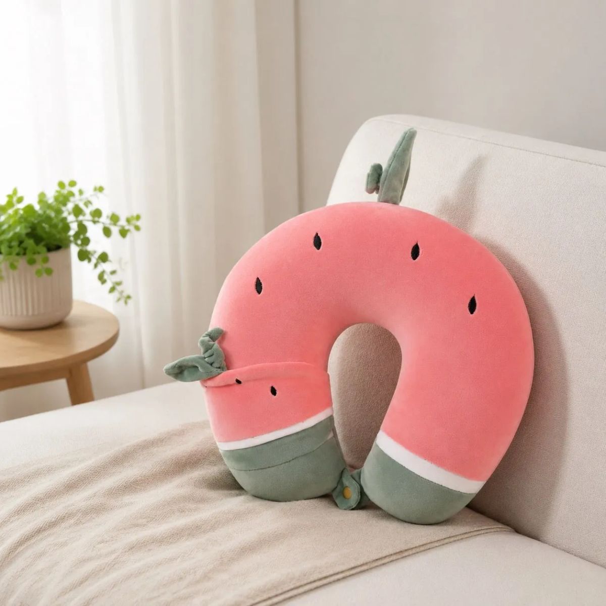 HOMESTAR - Almohada de cuello con diseño de sandía rosa sandía con verde grisáceo, blanco y semillas negras