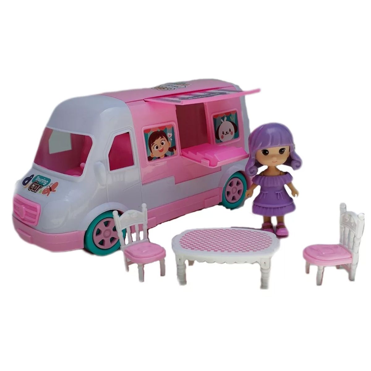 GENERICO - Camper Vehículo De Juguete Rosa Con Muñeca y Accesorios