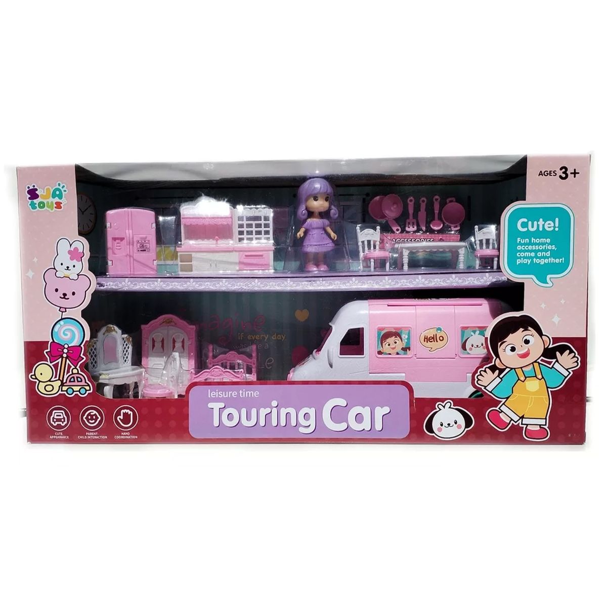 GENERICO - Camper Vehículo De Juguete Rosa Con Muñeca y Accesorios