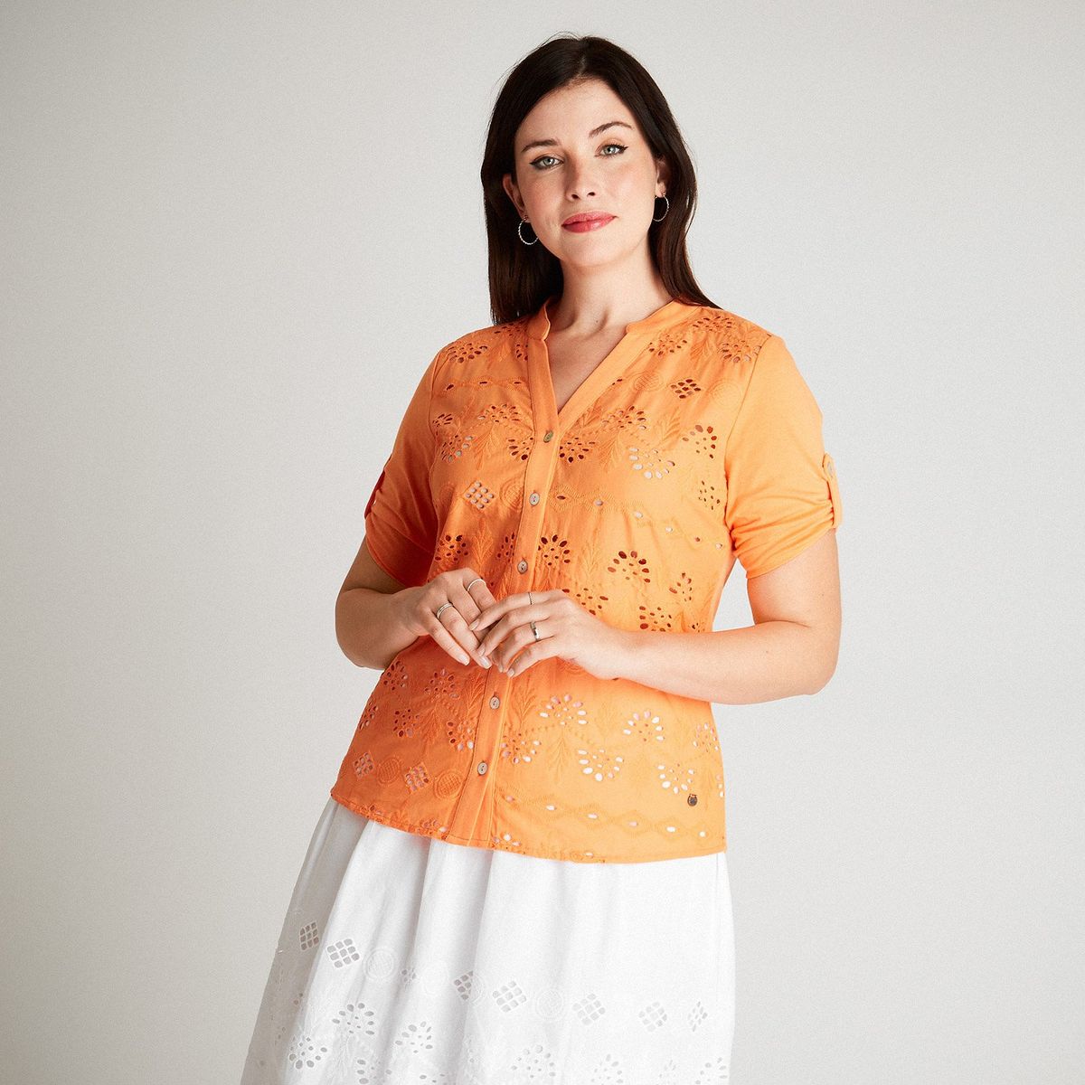 CURVI - Blusa Naranja Cuello Mao CURVI