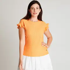 CURVI - Polera Naranjo Sin Manga Cuello Redondo