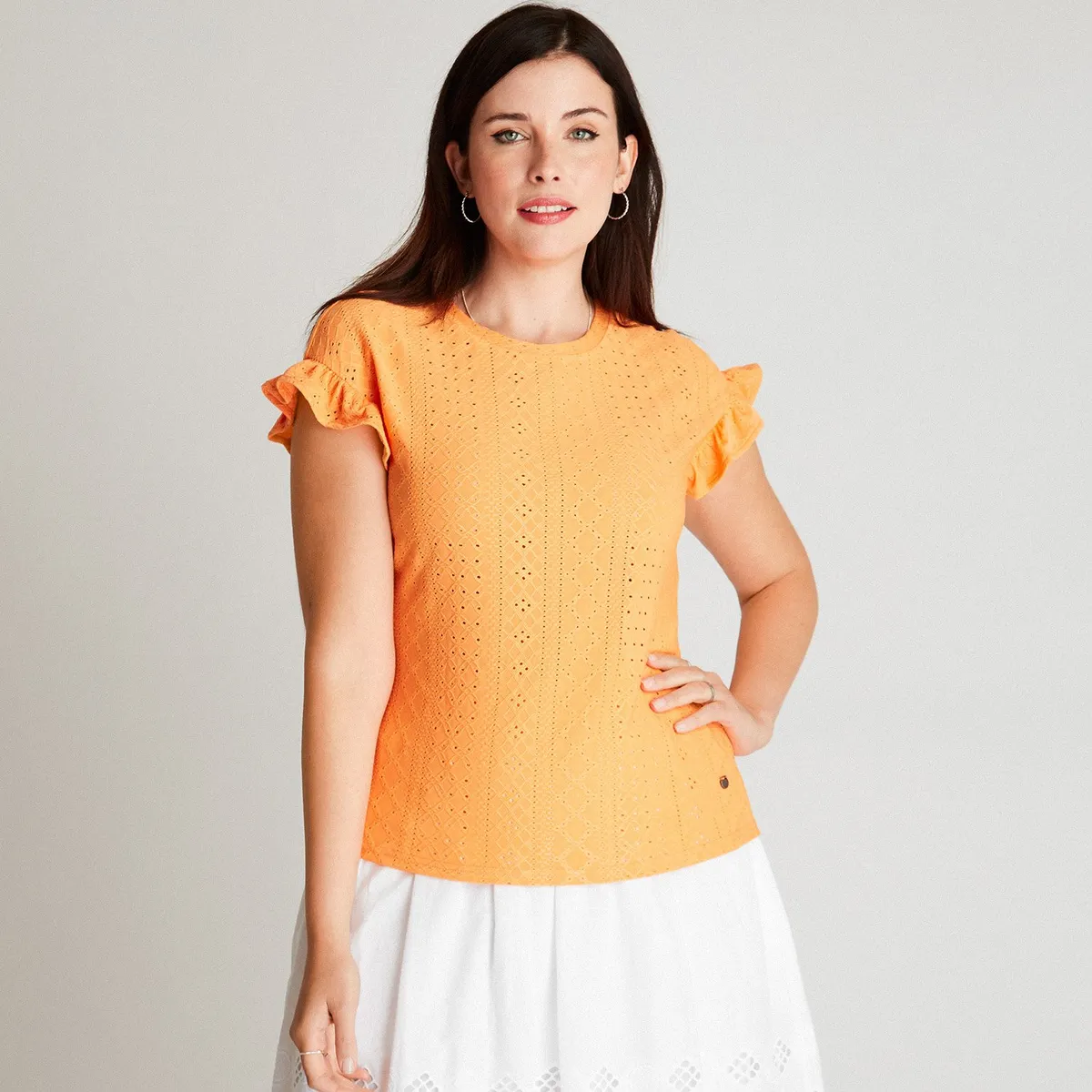 CURVI - Polera Naranjo Sin Manga Cuello Redondo CURVI