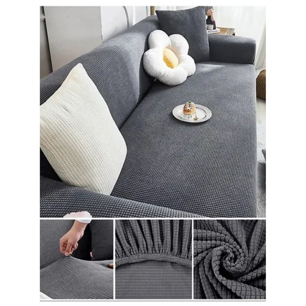 GENERICO - FUNDA CUADRILLE GRIS PARA SILLON DE 3 CUERPO 180- 230 CM GSOL