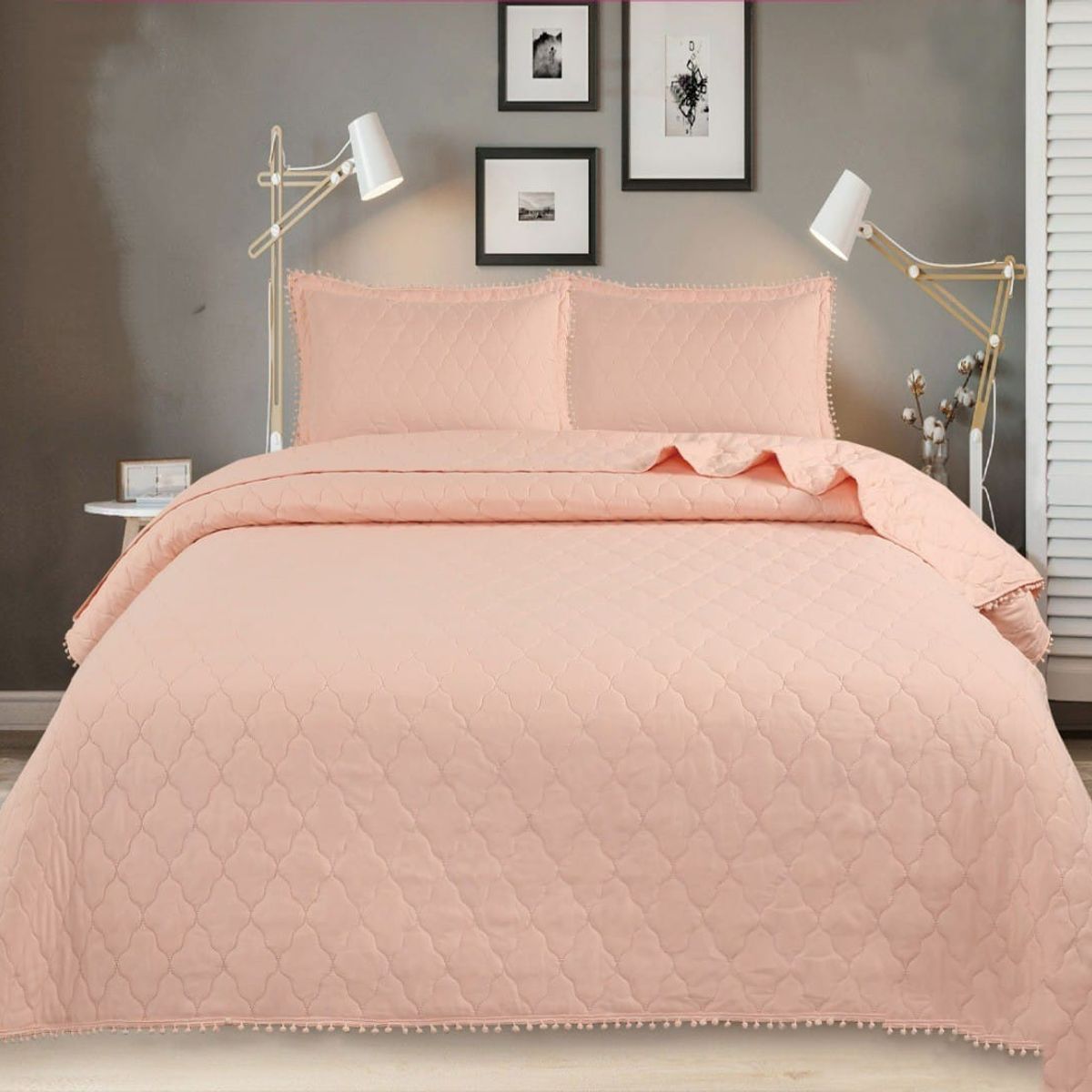 GENERICO - CUBRECAMA POMPON PALO ROSA 1.5 PLAZA QUILT DE VERANO TF