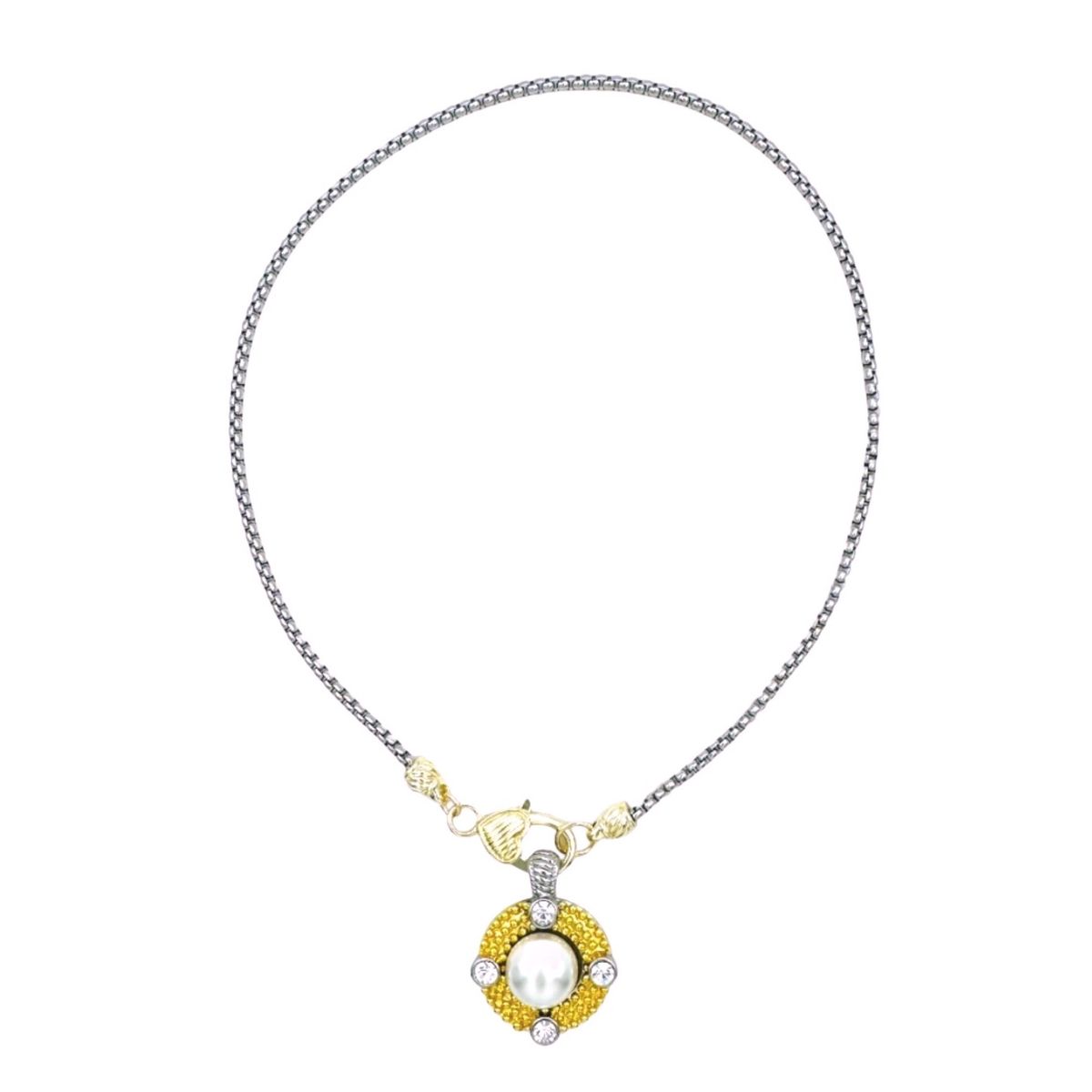 VANE COLLECTION - Collar para mujer cadena gruesa corto colgante perlón removible en baño de oro y rodio