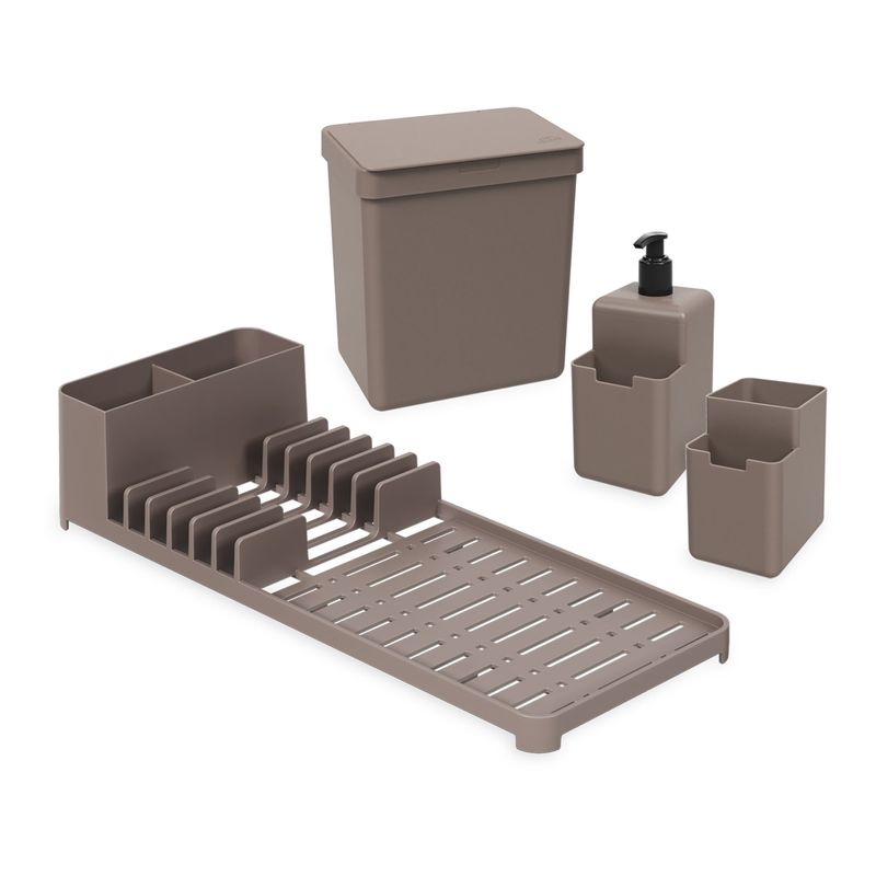 BRINOX - Set de Cocina Escurridor + Dispensador Jabon + Cesto Coza Gris