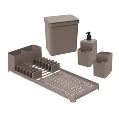 BRINOX - Set de Cocina Escurridor + Dispensador Jabon + Cesto Coza Gris