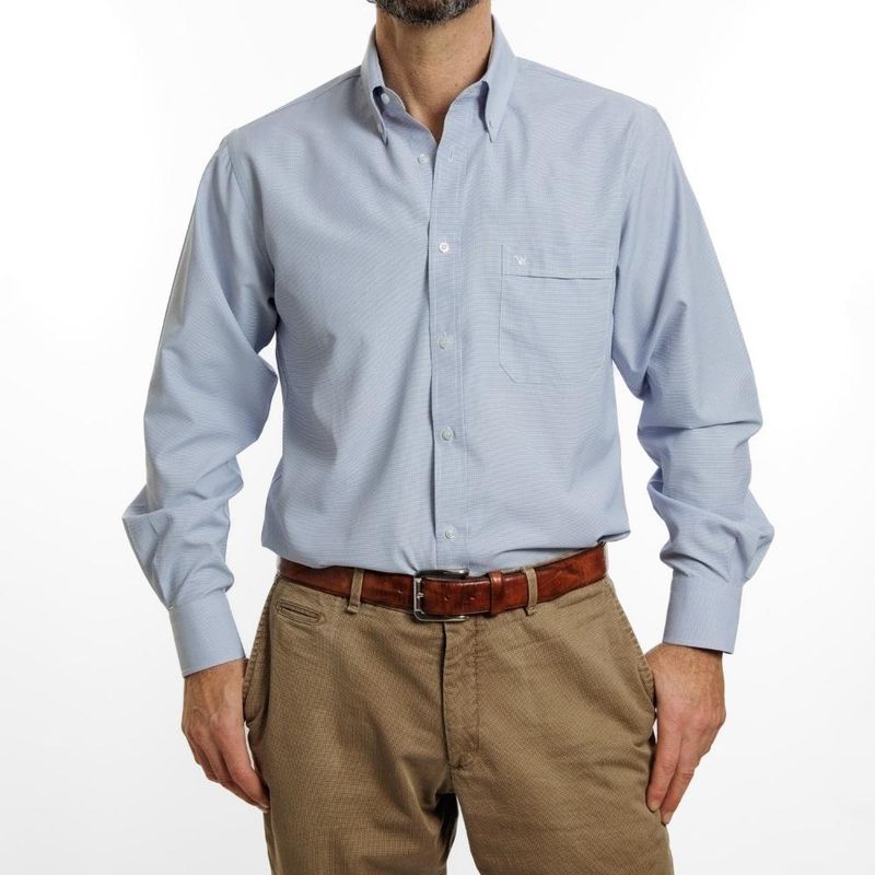 VANDINE - Camisa  Etiqueta Roja Micro cuadros, azul, con cuello con botón I24-1.2