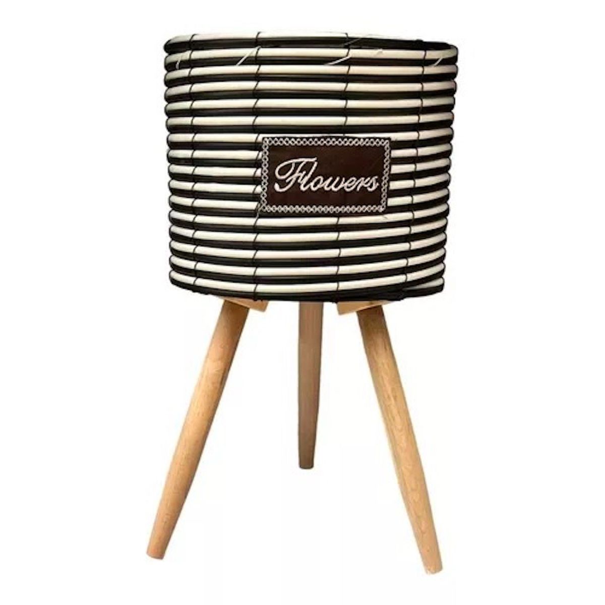 OEM - Macetero Tejido Blanco Y Negro Porta Maceta Flowers Grande