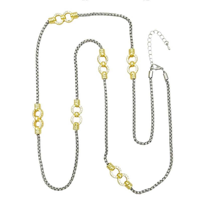VANE COLLECTION - Collar mujer largo diseño eslabónes circones ferré baño de oro y rodio