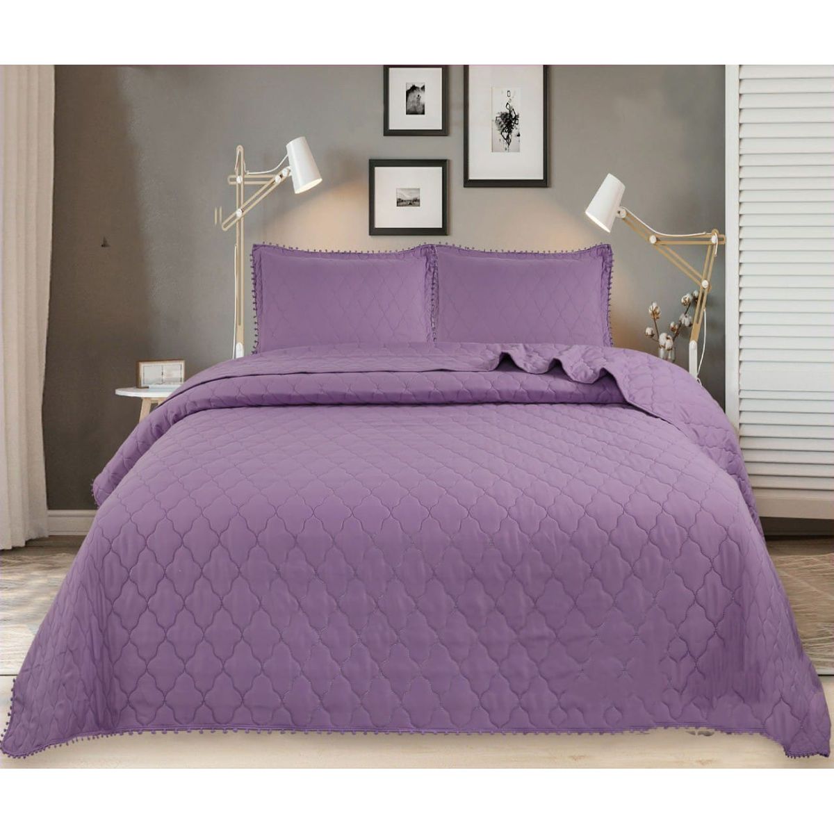 GENERICO - CUBRECAMA POMPON LILA 2 PLAZA QUILT DE VERANO TF