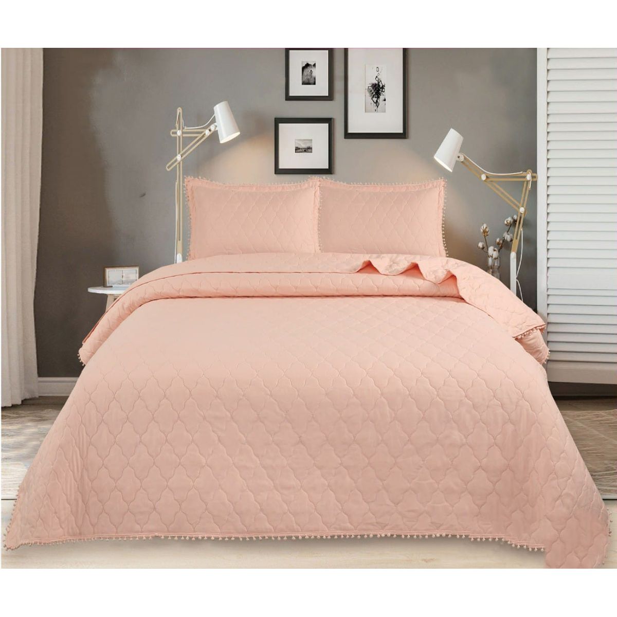 GENERICO - CUBRECAMA POMPON PALO ROSA 2 PLAZA QUILT DE VERANO TF