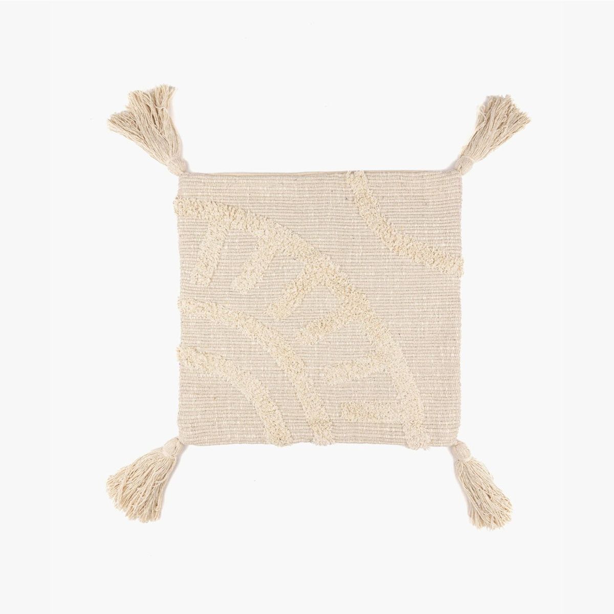 LOUNGE - Funda de Cojín Boho Algodón Borlas 45 X 45 Cm Beige LOUNGE