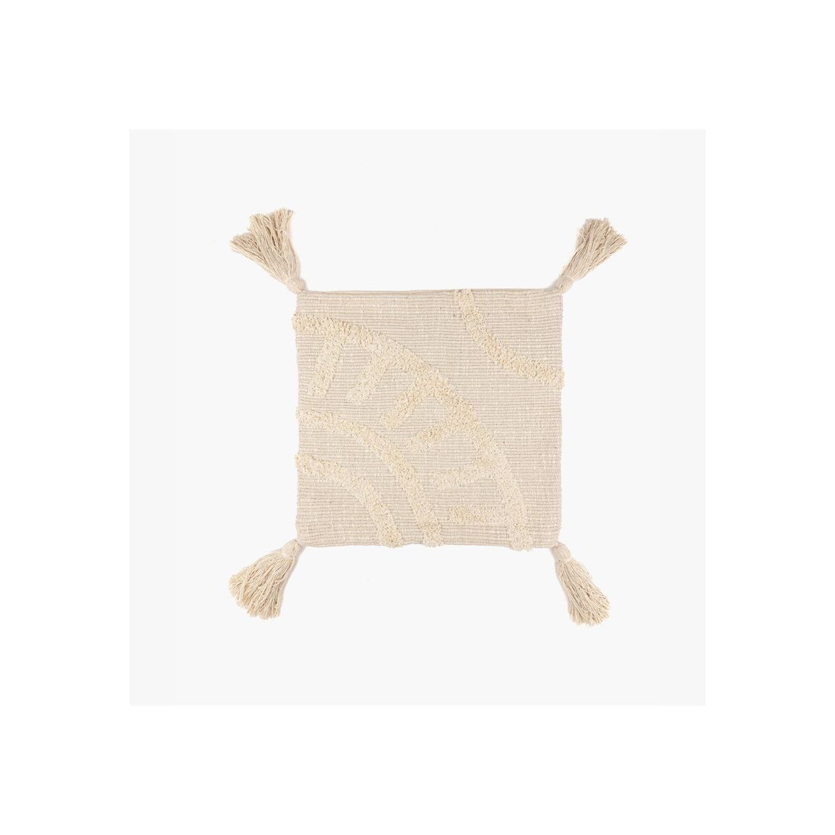 LOUNGE - Funda de Cojín Boho Algodón Borlas 45 X 45 Cm Beige LOUNGE