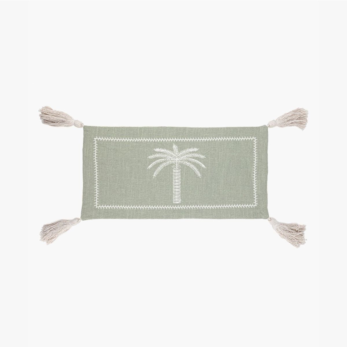 LOUNGE - Cojín Boho Algodón Palmera Bordada 30 X 60 Cm Verde LOUNGE