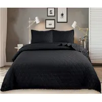 CUBRECAMA POMPON QUILT DE VERANO NEGRO 1.5 PLAZA TF