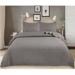 GENERICO - CUBRECAMA POMPON QUILT DE VERANO GRIS 1.5 PLAZA TF
