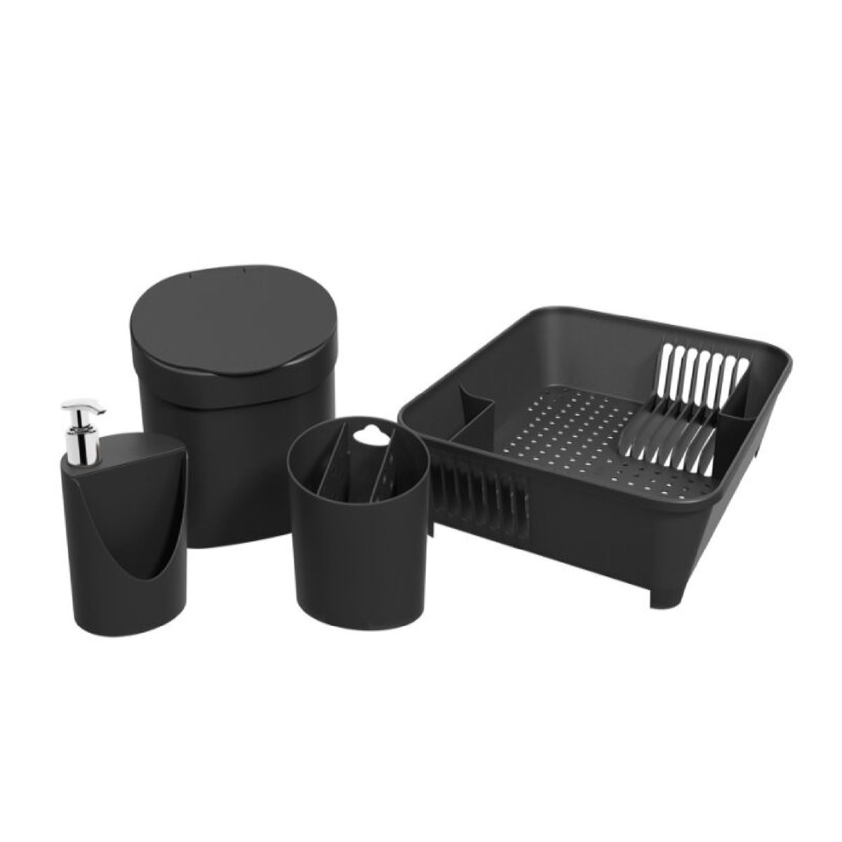 BRINOX - Set de Cocina Escurridor + Dispensador Jabon + Cesto Coza Negro