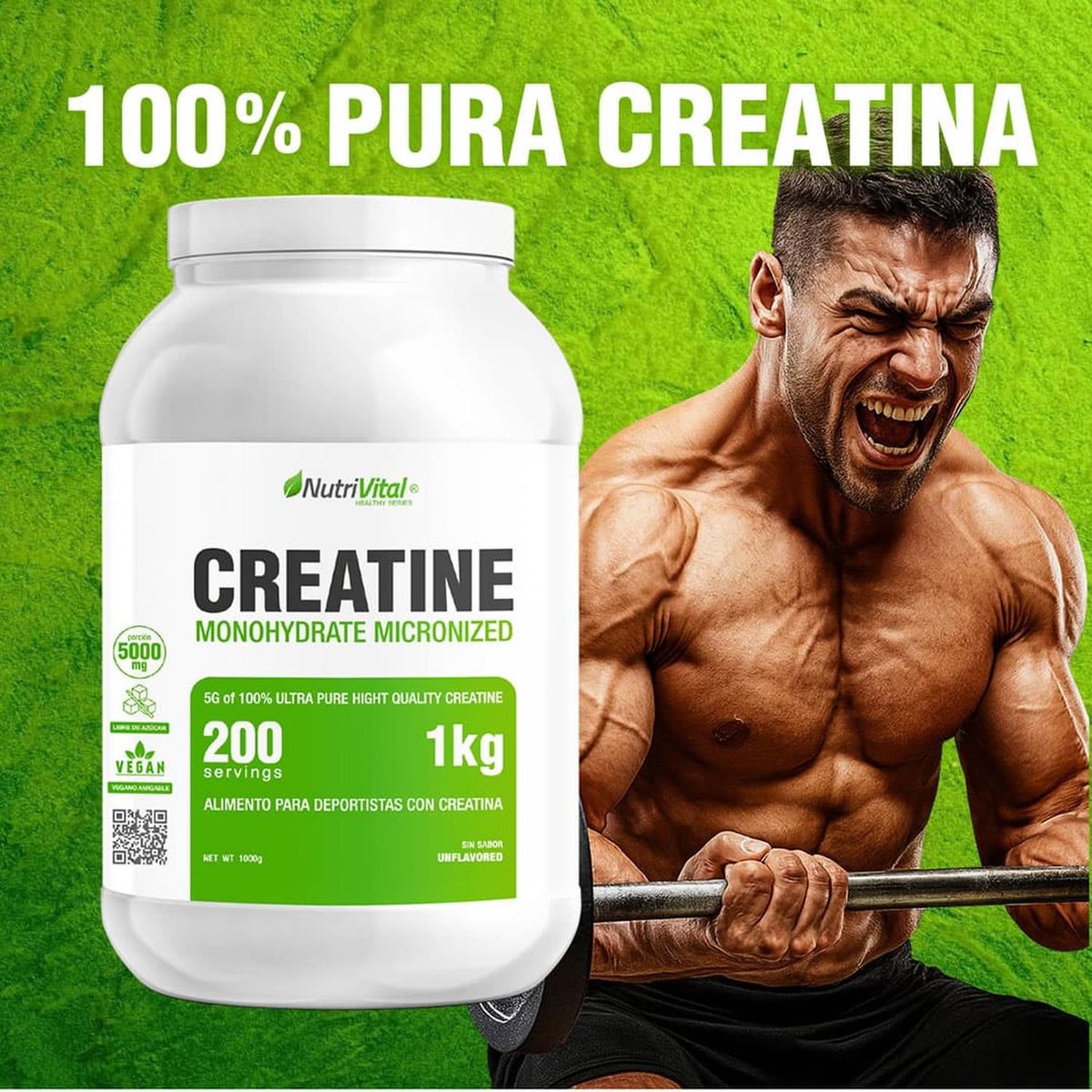NUTRIVITAL - Creatina Monohidratada 1kg Nutrivital Sin Sabor Suplemento Deportivo