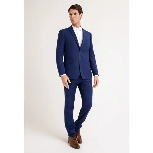 PERRY ELLIS - Traje Formal Lana Tela Microdiseño Azulino