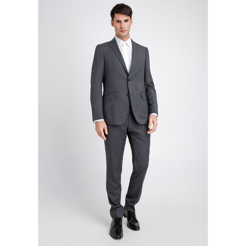 PERRY ELLIS - Traje Formal Lana Tela Microdiseño Gris Oscuro Perry Ellis