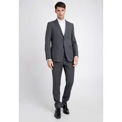 PERRY ELLIS - Traje Formal Lana Tela Microdiseño Gris Oscuro