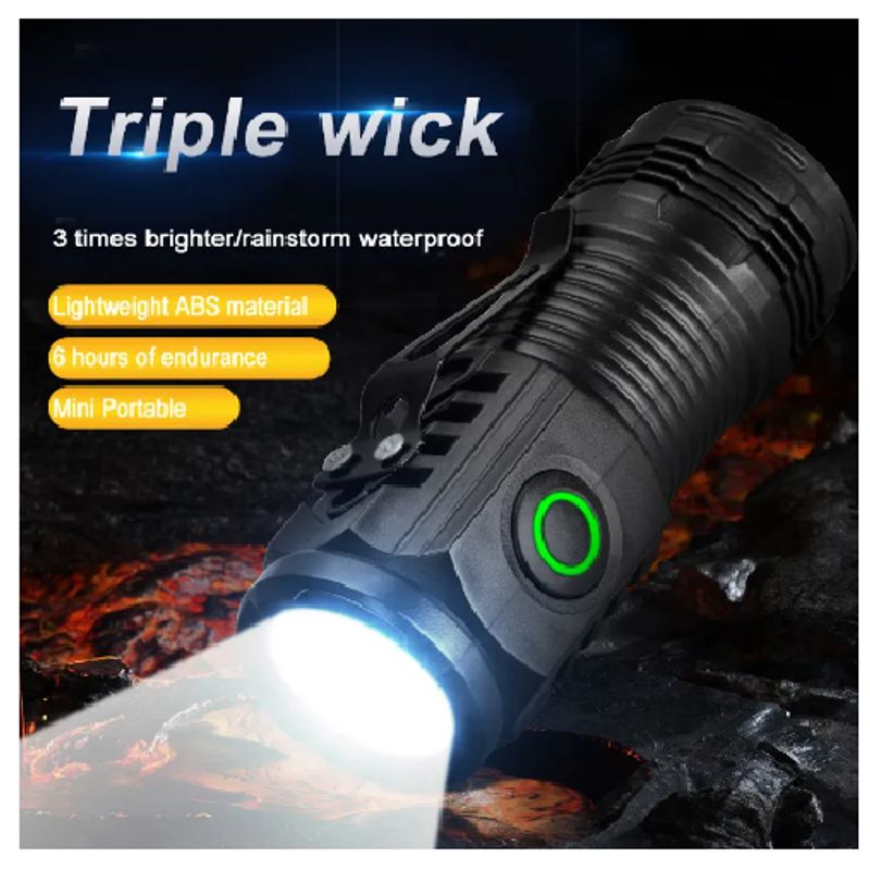GENERICO - Mini Linterna Recargable Táctica Camping 3LED 8CM Impermeable