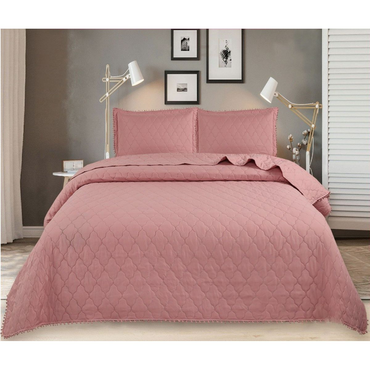 GENERICO - CUBRECAMA POMPON QUILT DE VERANO ROSA KING TF