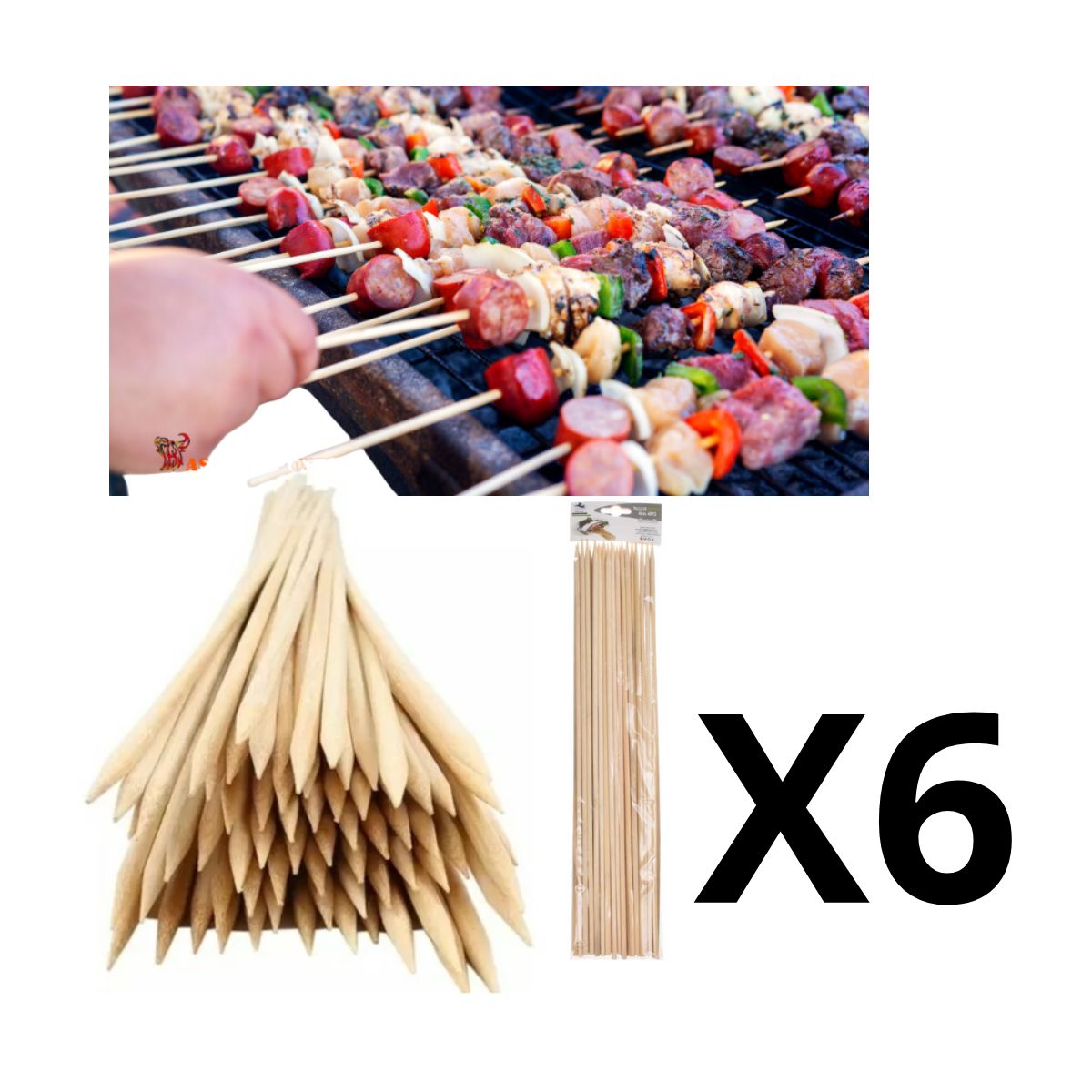 GENERICO - Pack 6 Paquetes De Palos Brochetas De Bambu Anticuchos 6x45Cm 35Pcs