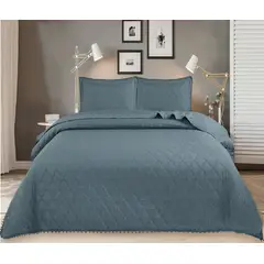 GENERICO - CUBRECAMA POMPON QUILT DE VERANO AZUL PETROLEO KING TF