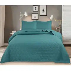 GENERICO - CUBRECAMA POMPON QUILT DE VERANO TURQUESA KING TF