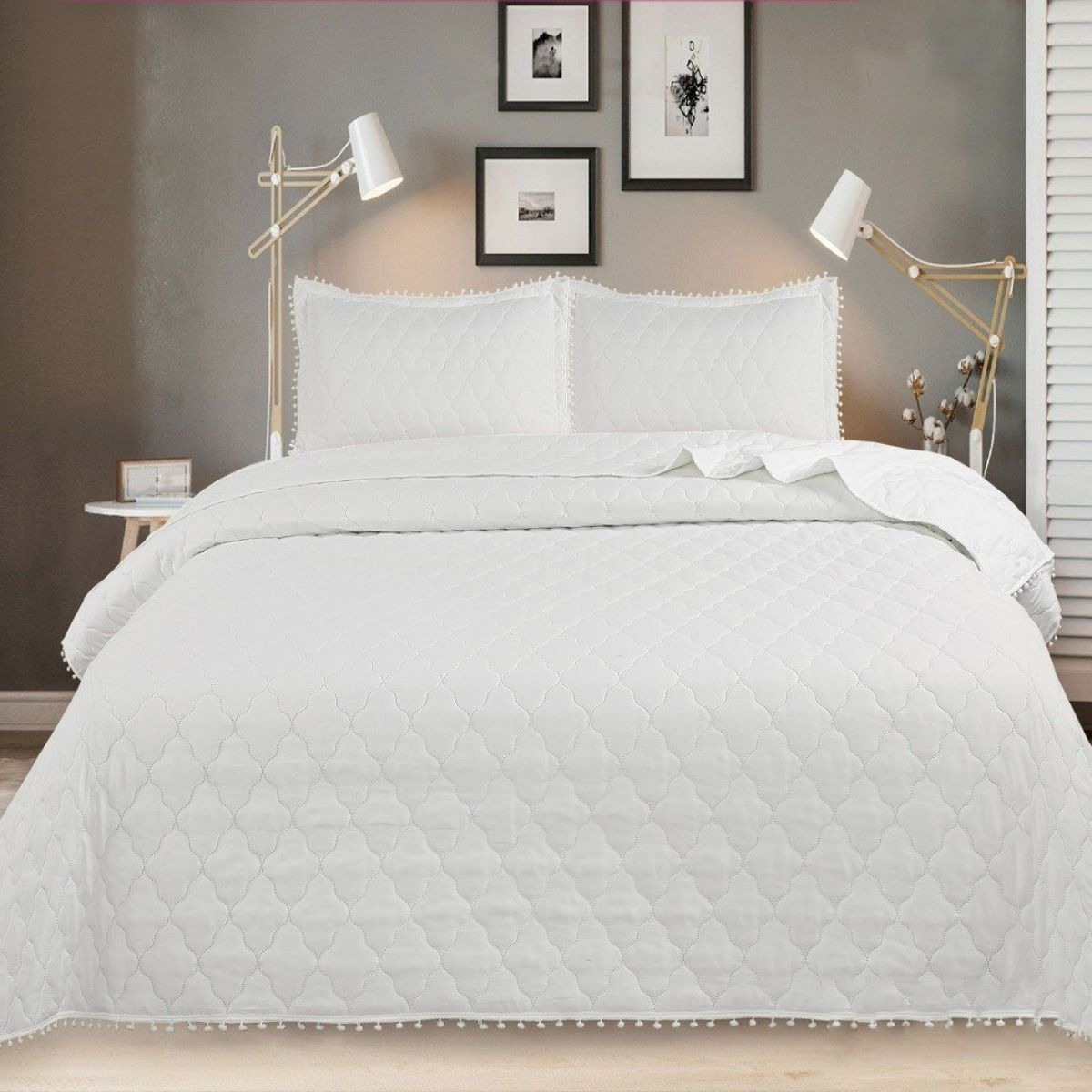 GENERICO - CUBRECAMA POMPON QUILT 2 PLAZA  DE VERANO BLANCO TF