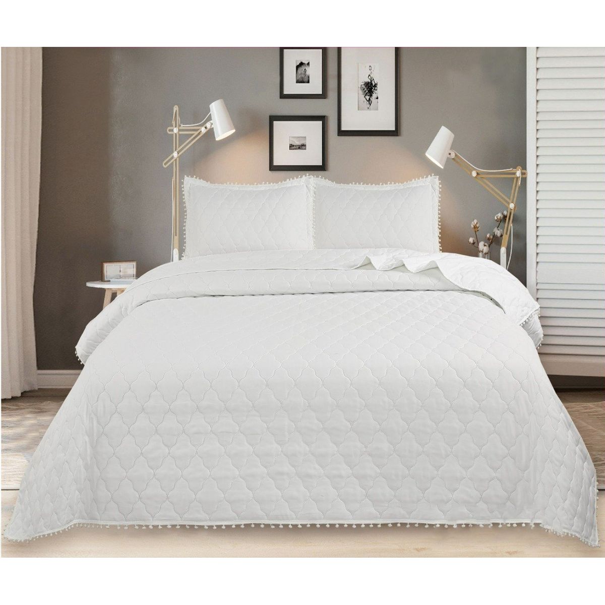 GENERICO - CUBRECAMA POMPON QUILT 2 PLAZA  DE VERANO BLANCO TF