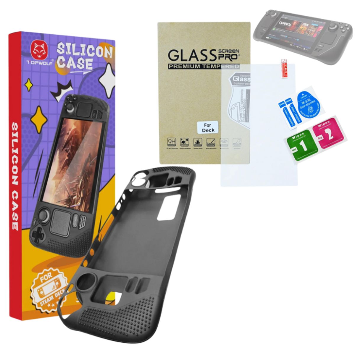 GENERICO - Pack funda protectora mas vidrio templado para Steam Deck