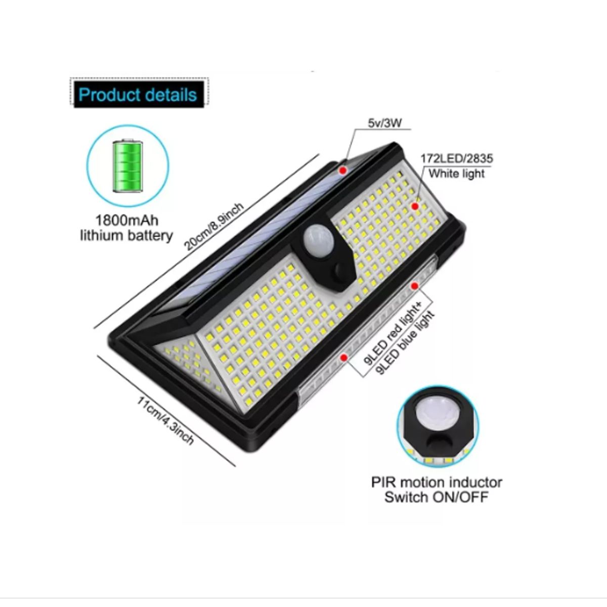GENERICO - Foco Solar Con Sensor De Movimineto Exterior 190 LED