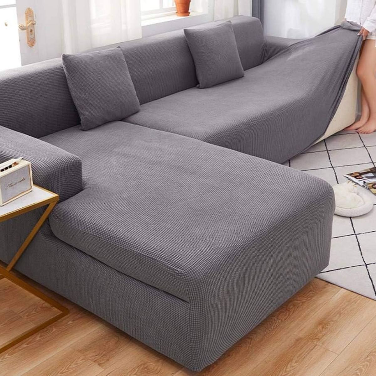 GENERICO - FUNDA CUADRILLE GRIS TIPO L AJUSTABLE 2 PIEZAS UNICOLOR GSOL