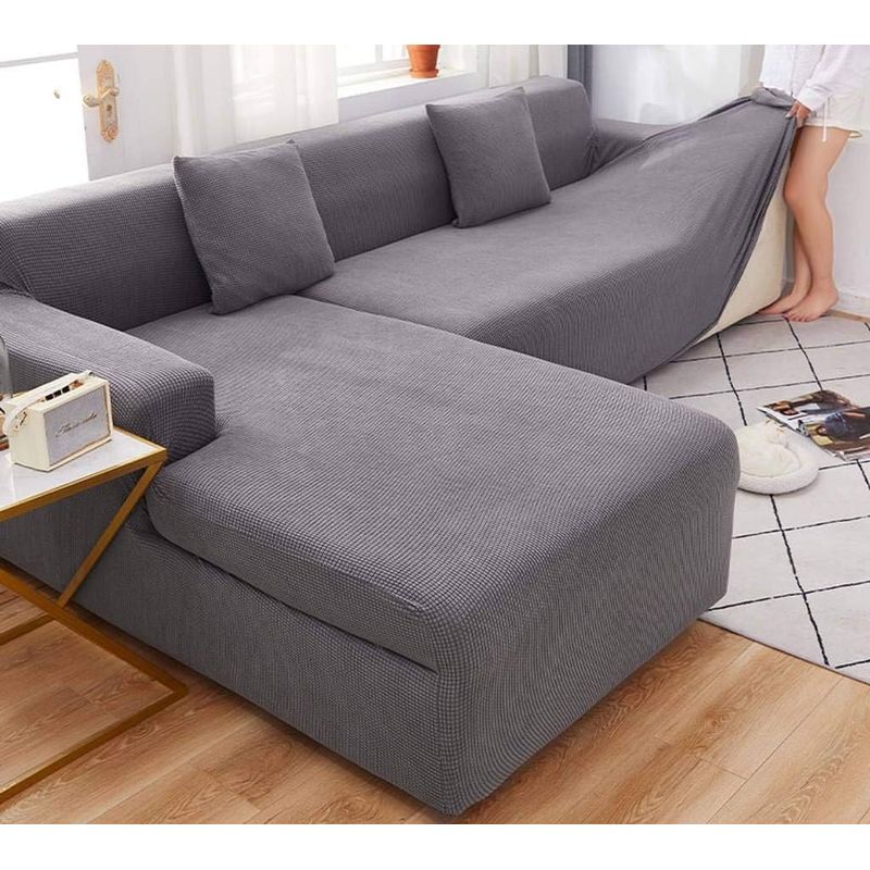 GENERICO - FUNDA CUADRILLE GRIS TIPO L AJUSTABLE 2 PIEZAS UNICOLOR GSOL