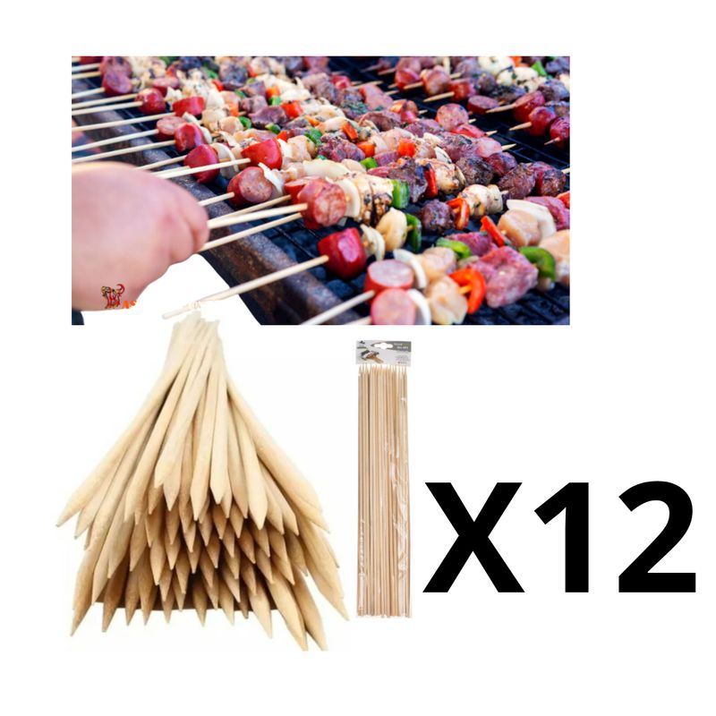 GENERICO - Pack 12 Paquetes De Palos Brochetas De Bambu Anticuchos 3x15Cm 80Pcs
