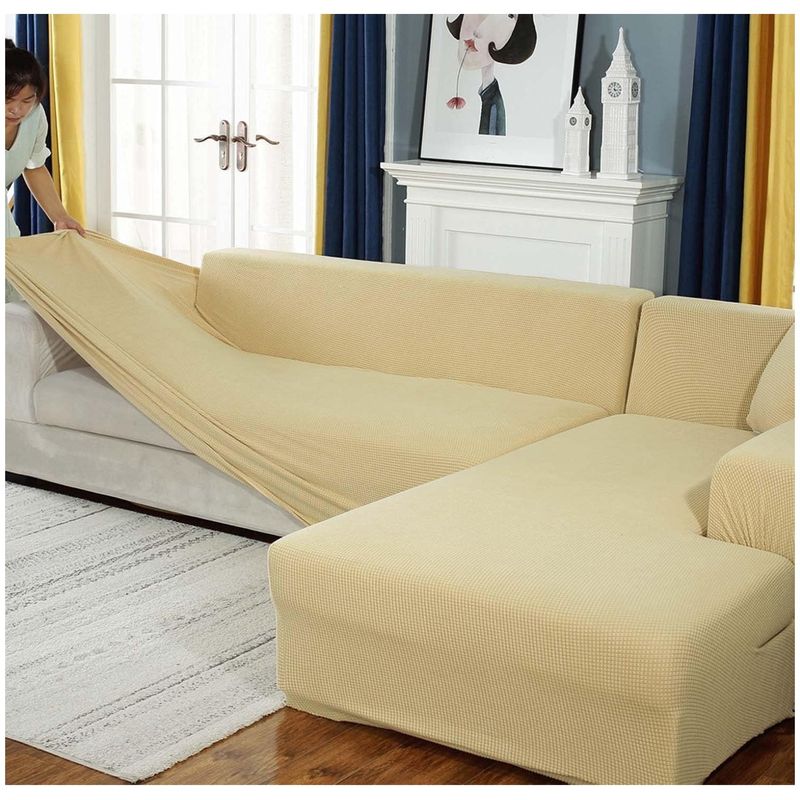 GENERICO - FUNDA CUADRILLE BEIGE TIPO L AJUSTABLE 2 PIEZAS UNICOLOR GSOL