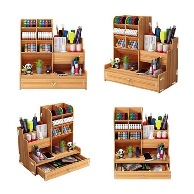 GENERICO - Organizador De Escritorio Madera Oficina Con Cajonera
